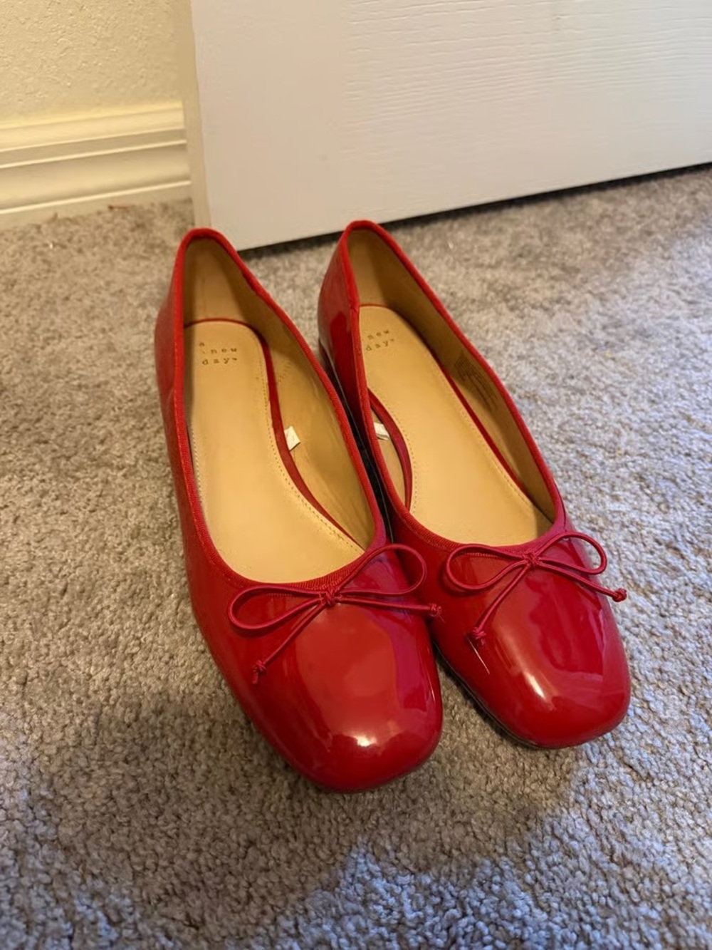 Red Patent Ballet Flats with Bow